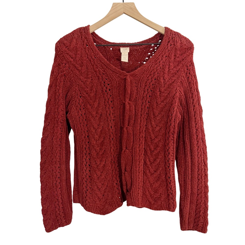 J. Jill Handknit Chenille Knit Sweater Maroon Red Grandmacore Cabincore Cozy